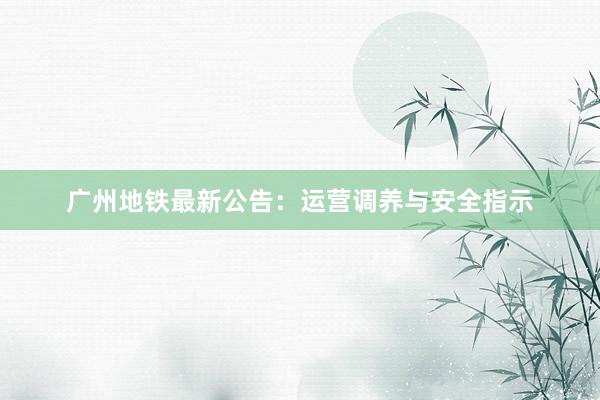 广州地铁最新公告：运营调养与安全指示